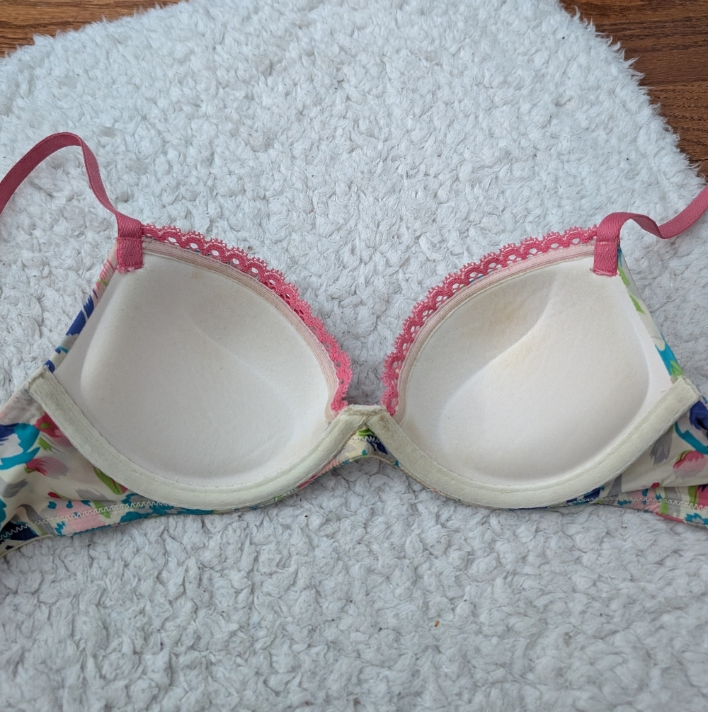 Calvin Klein Floral Print Bra + Undies Set Push-up Underwire Bra 32b Small - Picture 4 of 9